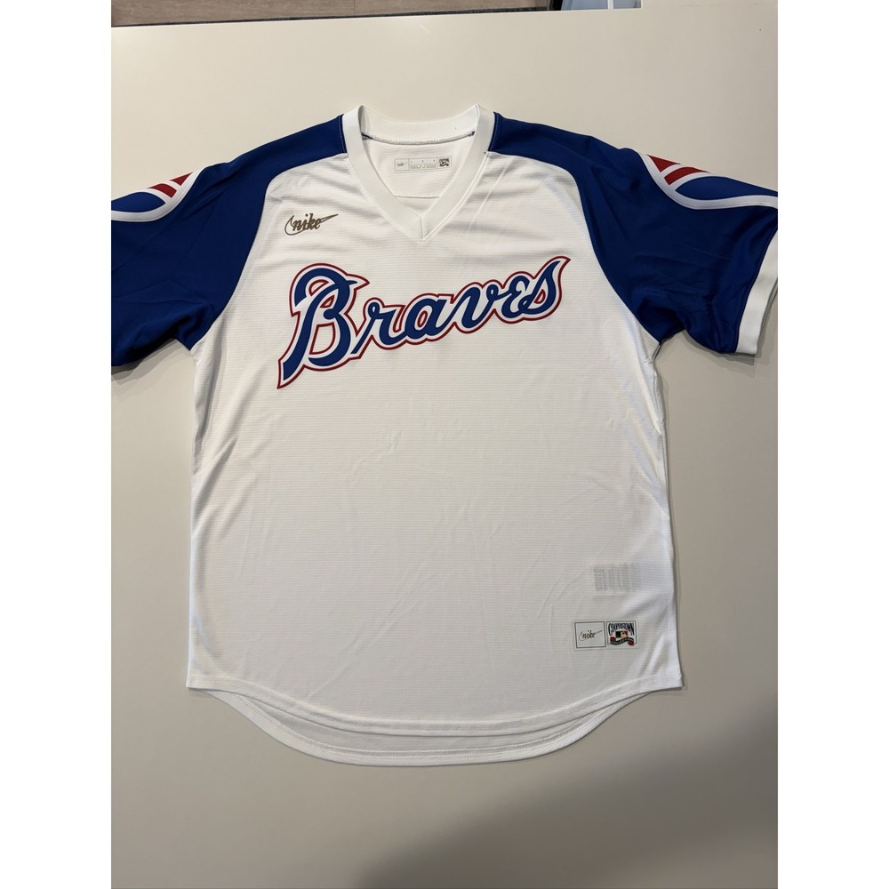 Nike Atlanta Braves Cooperstown Collection Men's L White Blue Red Jersey